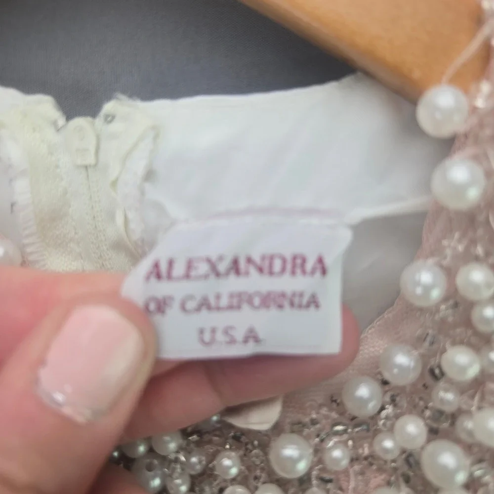 Alexandra of California Girls Dress Formal Pearl Collar Pink Tulle White Sz 8-10